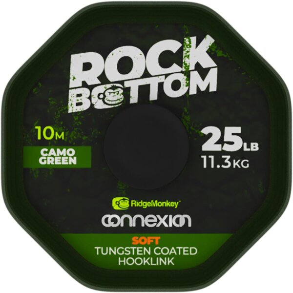 Ridge Monkey Connexion Rock Bottom Tungsten Soft Coated Hooklink Camo Green 25lb 10m