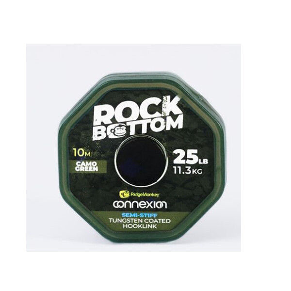 Ridge Monkey Connexion Rock Bottom Tungsten Semi Stiff Coated Hooklink Camo Green 25lb 10m