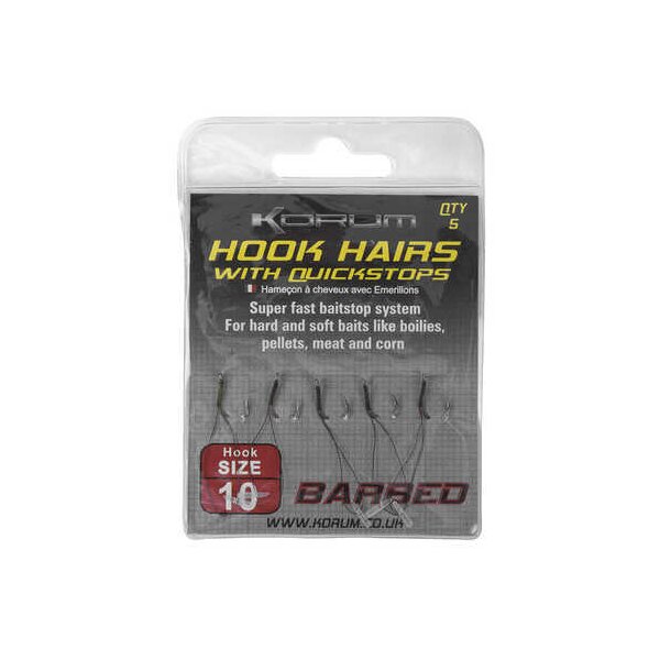 Korum Hook Hairs With Quickstops Barbed Size 12